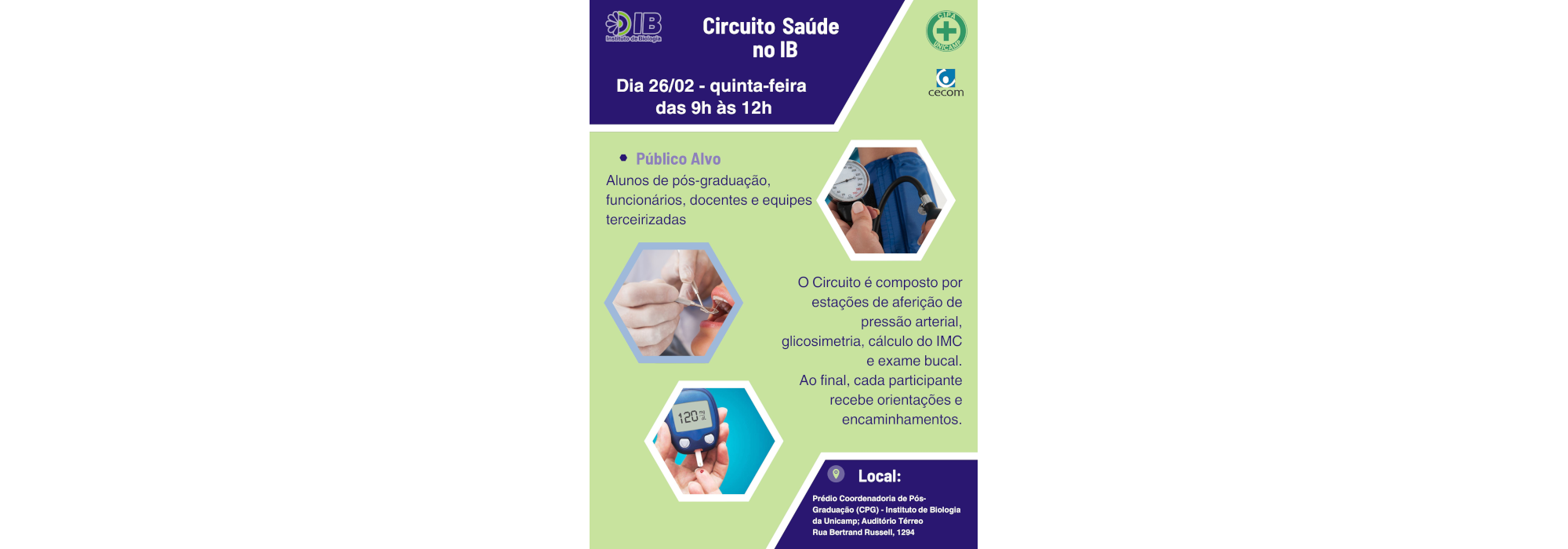26.02, das 09h às 12h - Circuito Saúde no IB